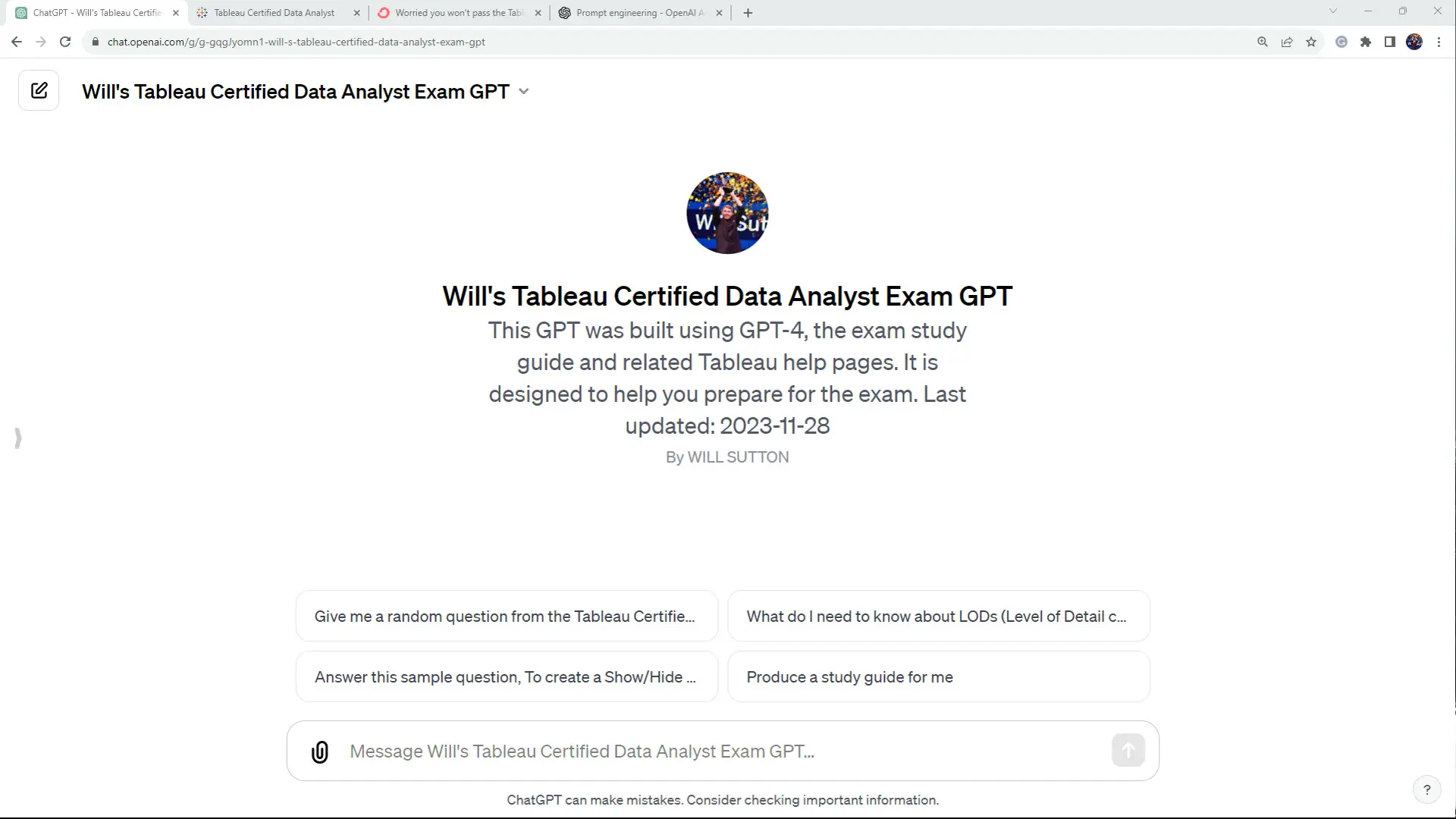 Tableau Certified DA GPT